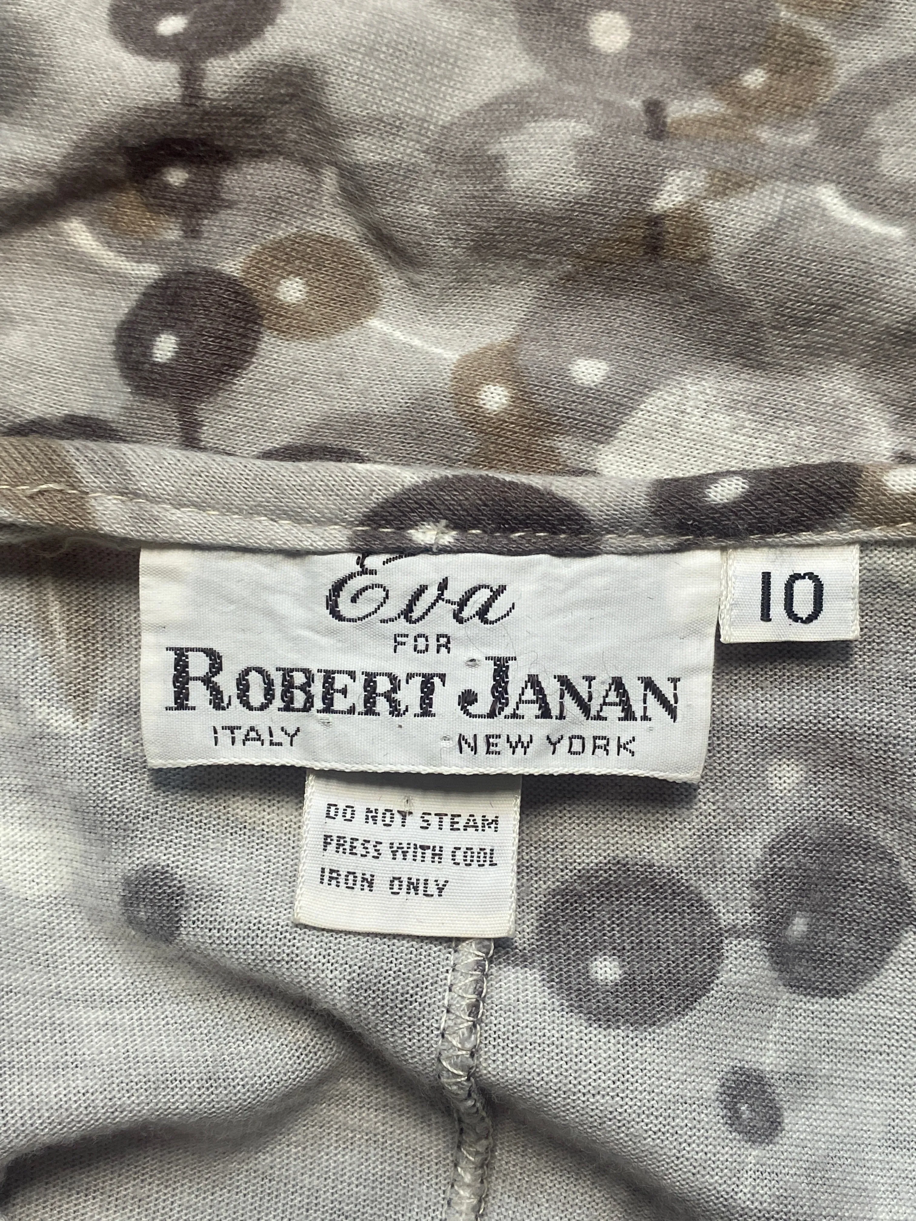 1970s Robert Janan Grey Novelty Print Maxi Dress