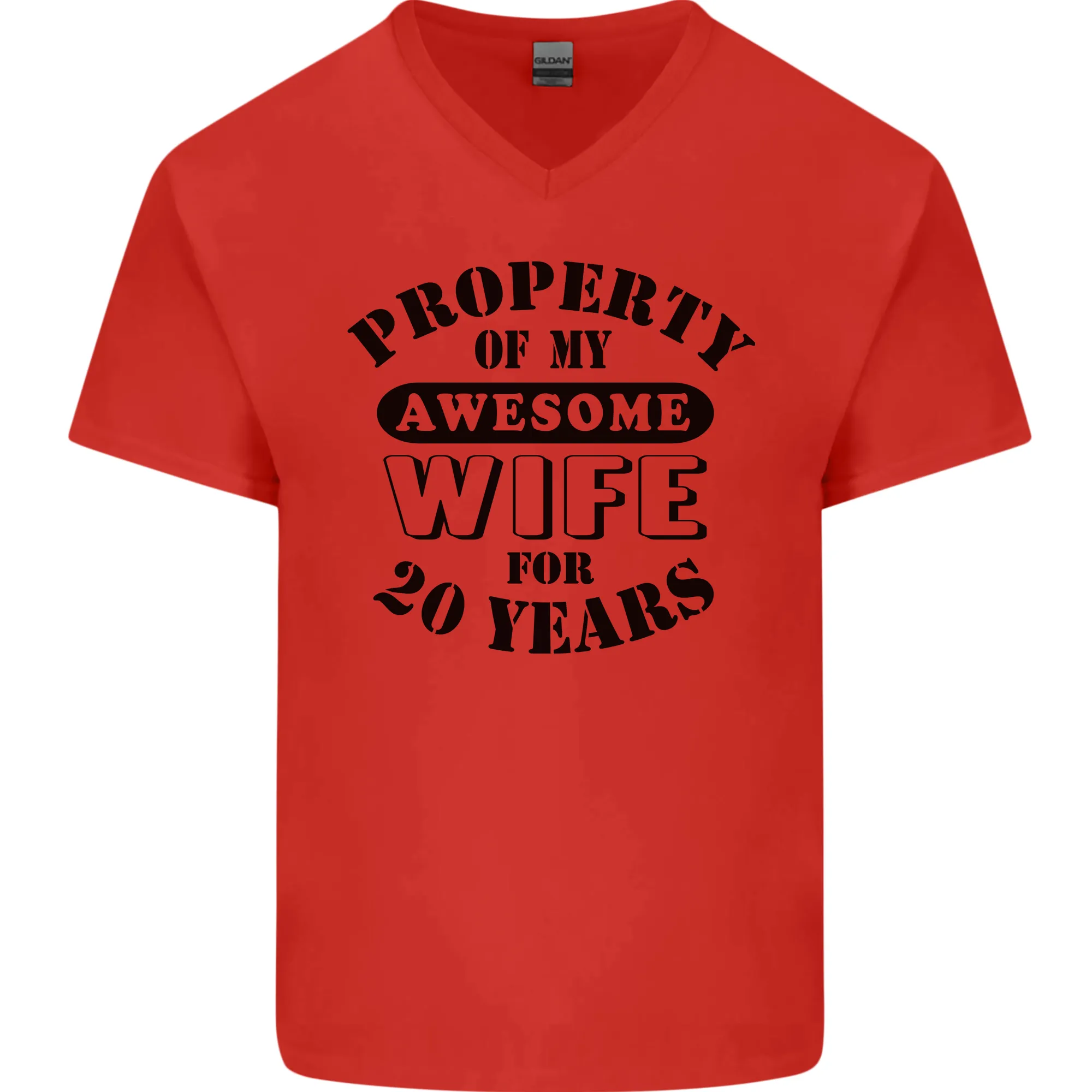 20th Wedding Anniversary 20 Year Funny Wife Mens V-Neck Cotton T-Shirt
