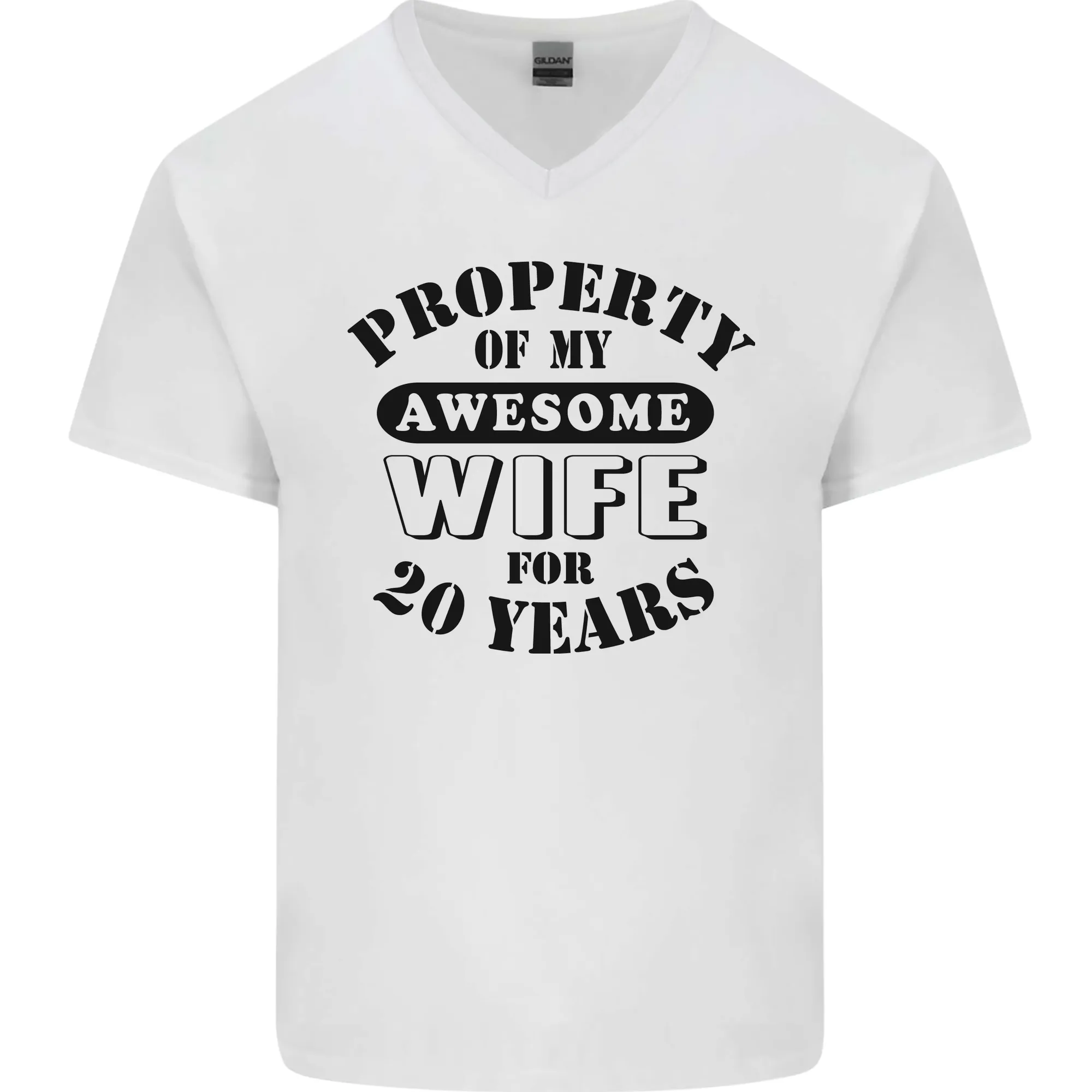 20th Wedding Anniversary 20 Year Funny Wife Mens V-Neck Cotton T-Shirt