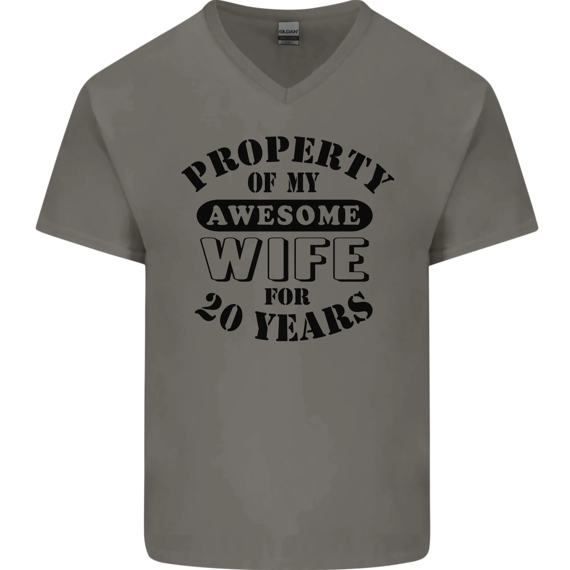 20th Wedding Anniversary 20 Year Funny Wife Mens V-Neck Cotton T-Shirt