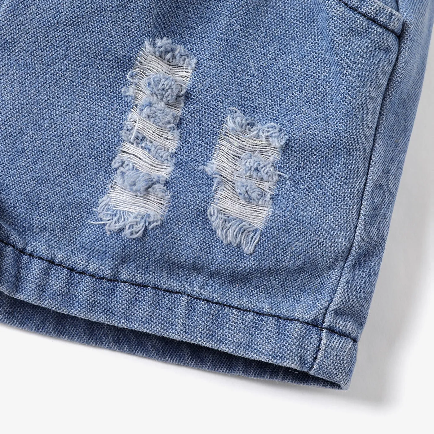 2pcs Baby Boy 100% Cotton Ripped Denim Shorts and Graphic Tank Romper Set
