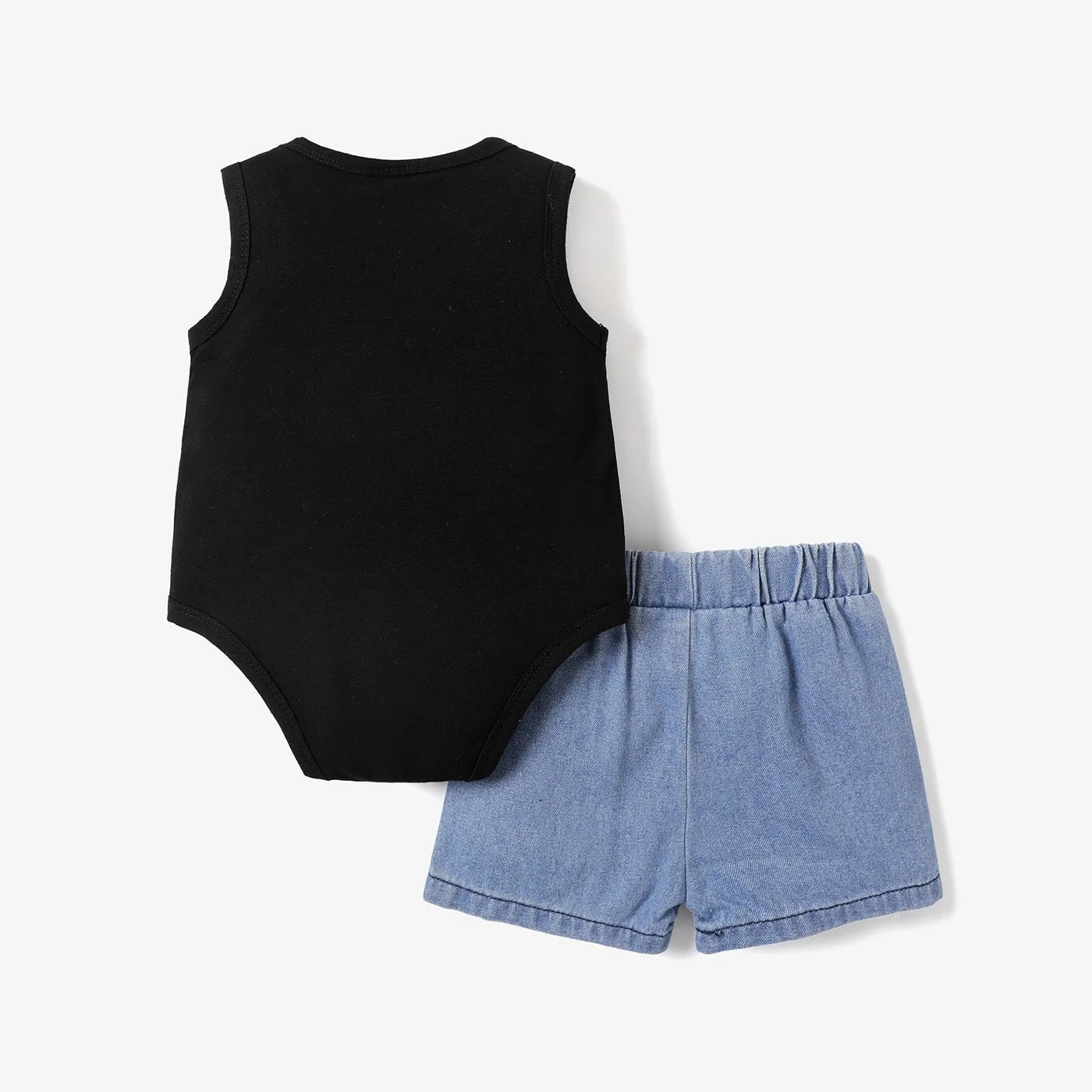 2pcs Baby Boy 100% Cotton Ripped Denim Shorts and Graphic Tank Romper Set