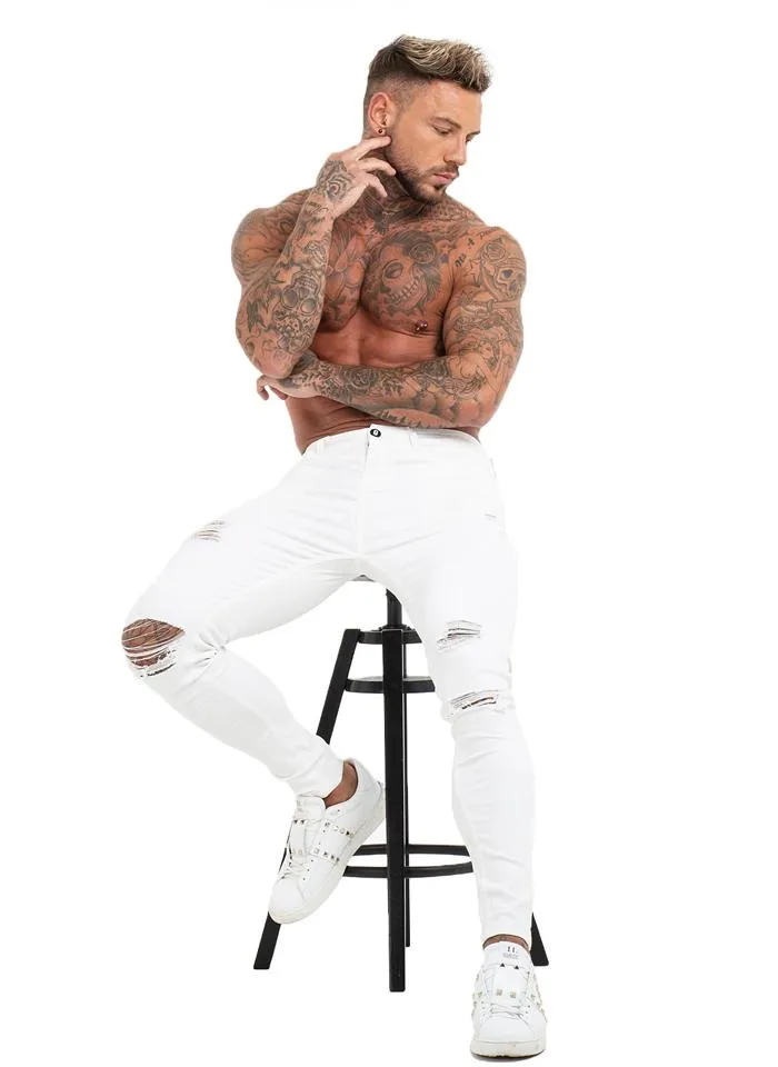 3756 White Distressed & Ripped Skinny Stretch Jeans