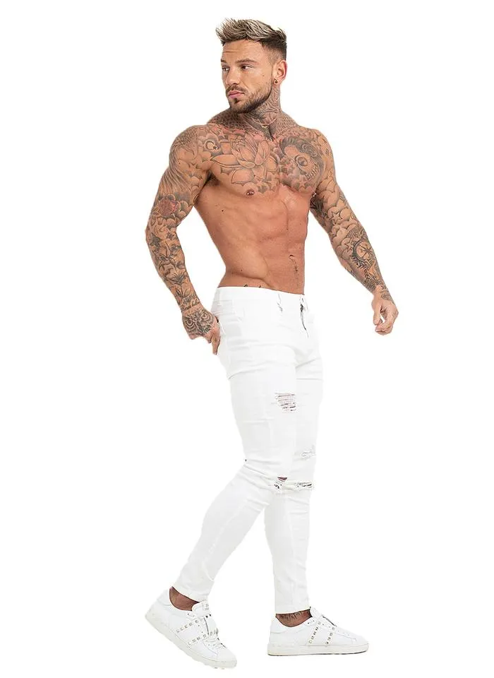 3756 White Distressed & Ripped Skinny Stretch Jeans