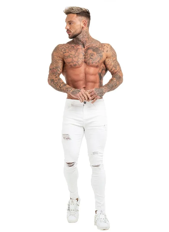 3756 White Distressed & Ripped Skinny Stretch Jeans