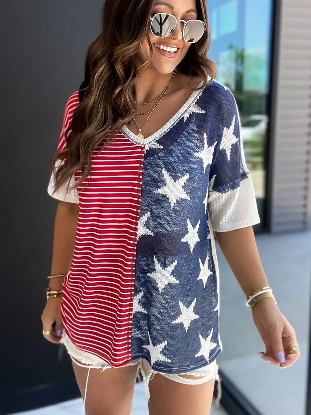 4th of July V-Neck T-Shirt