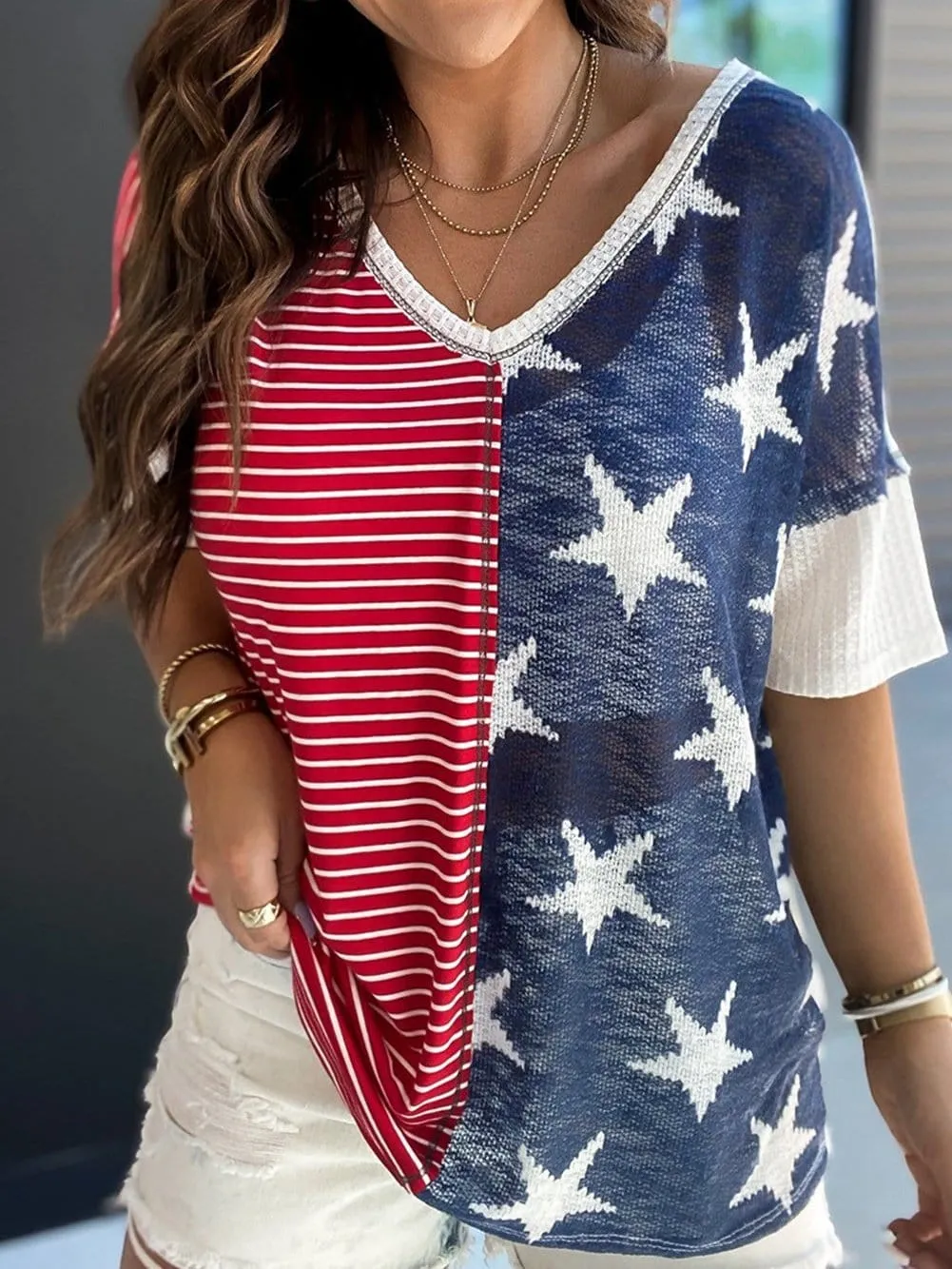 4th of July V-Neck T-Shirt
