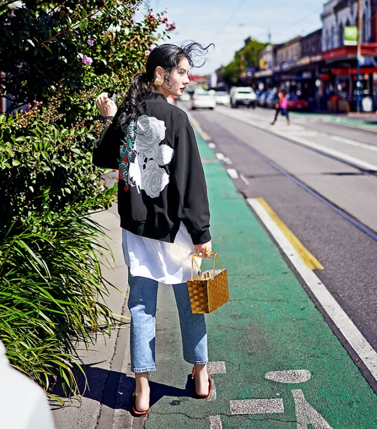 8GIRLS DESIGN LIGHTWEIGHT BOMBER JACKET WITH BACK PRINT