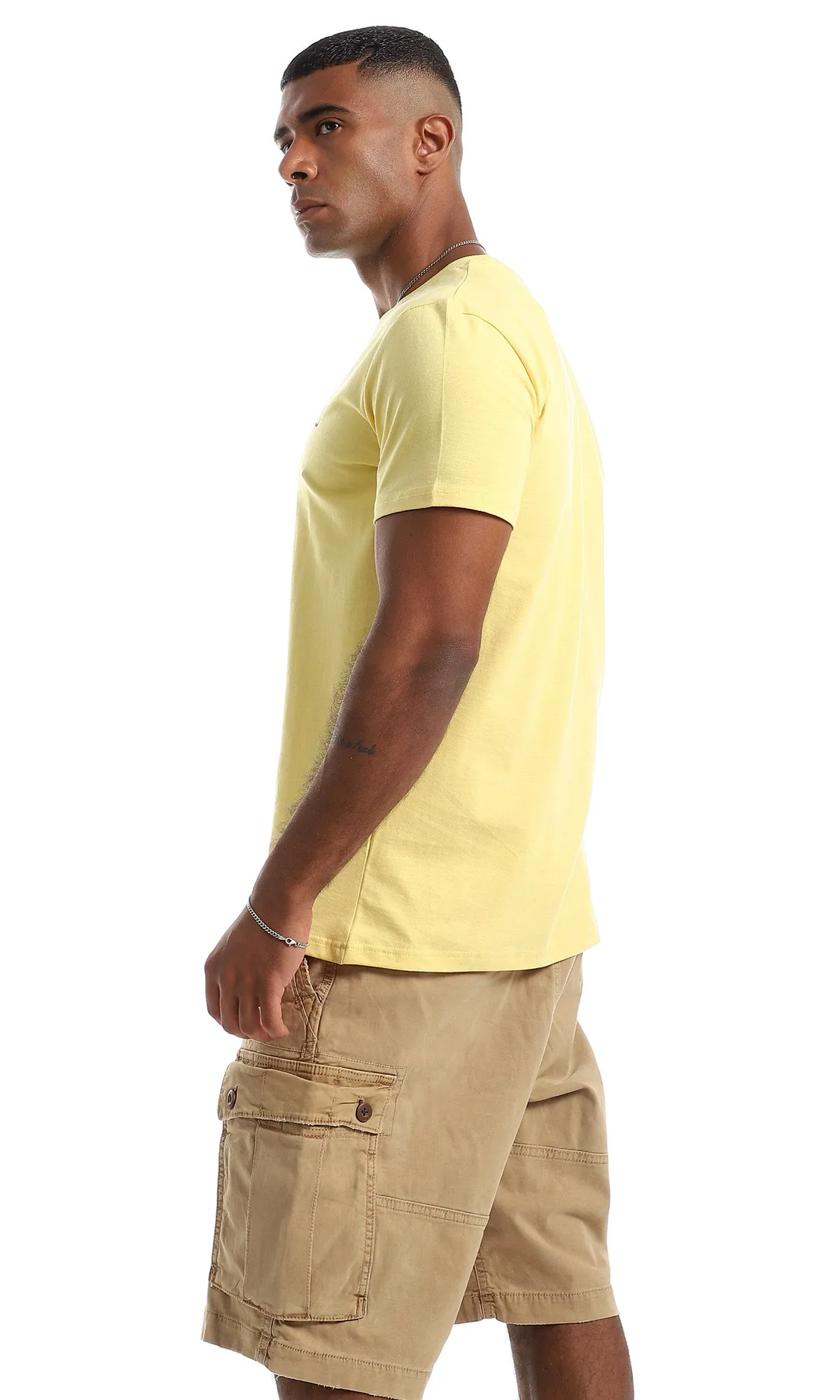 97737 "Keep Trying" Printed Cotton T-Shirt - Yellow