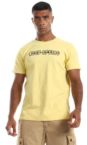 97737 "Keep Trying" Printed Cotton T-Shirt - Yellow