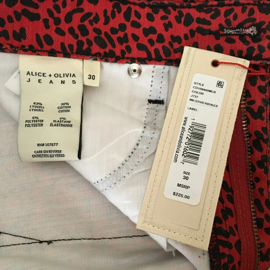 Alice   Olivia Cotton Blend Leopard Print Skinny Trousers Fit Jeans