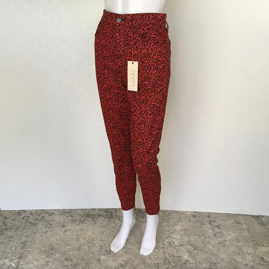 Alice   Olivia Cotton Blend Leopard Print Skinny Trousers Fit Jeans