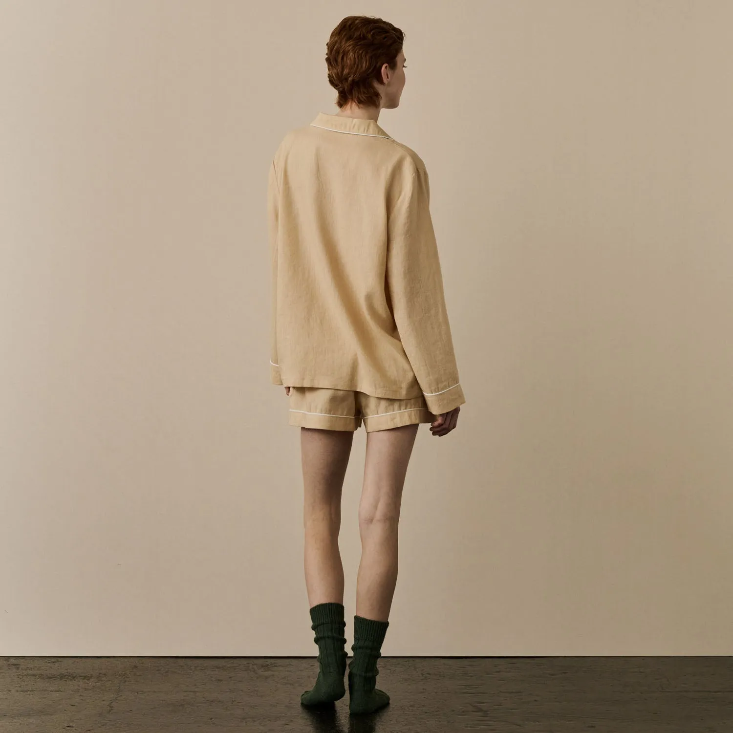 Almond Linen Pajama Shorts Set