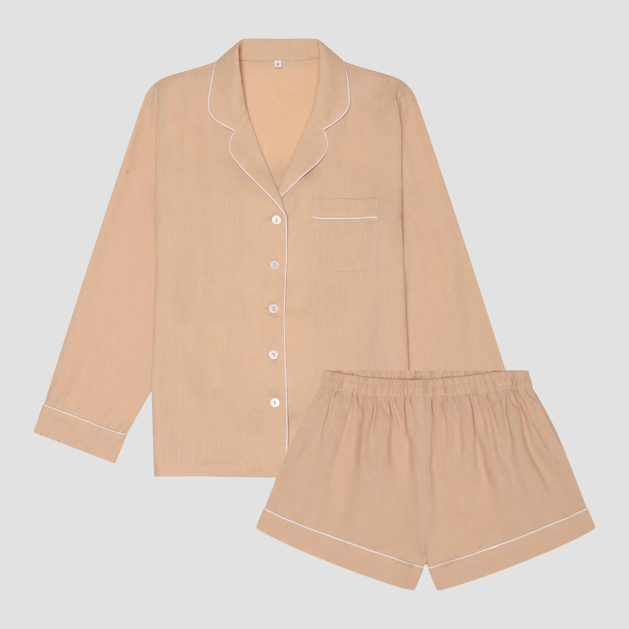 Almond Linen Pajama Shorts Set