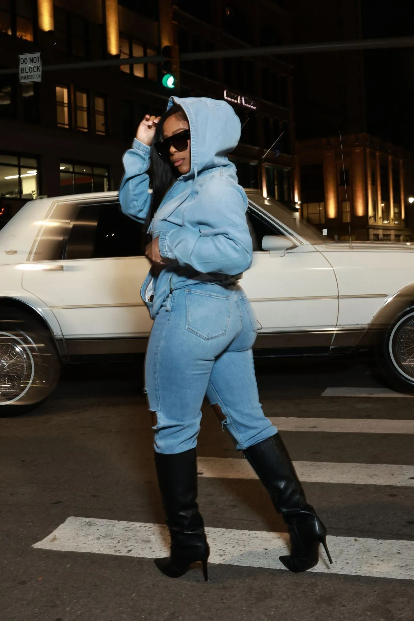 Always Gone Oversized Denim Hoodie - Light Wash