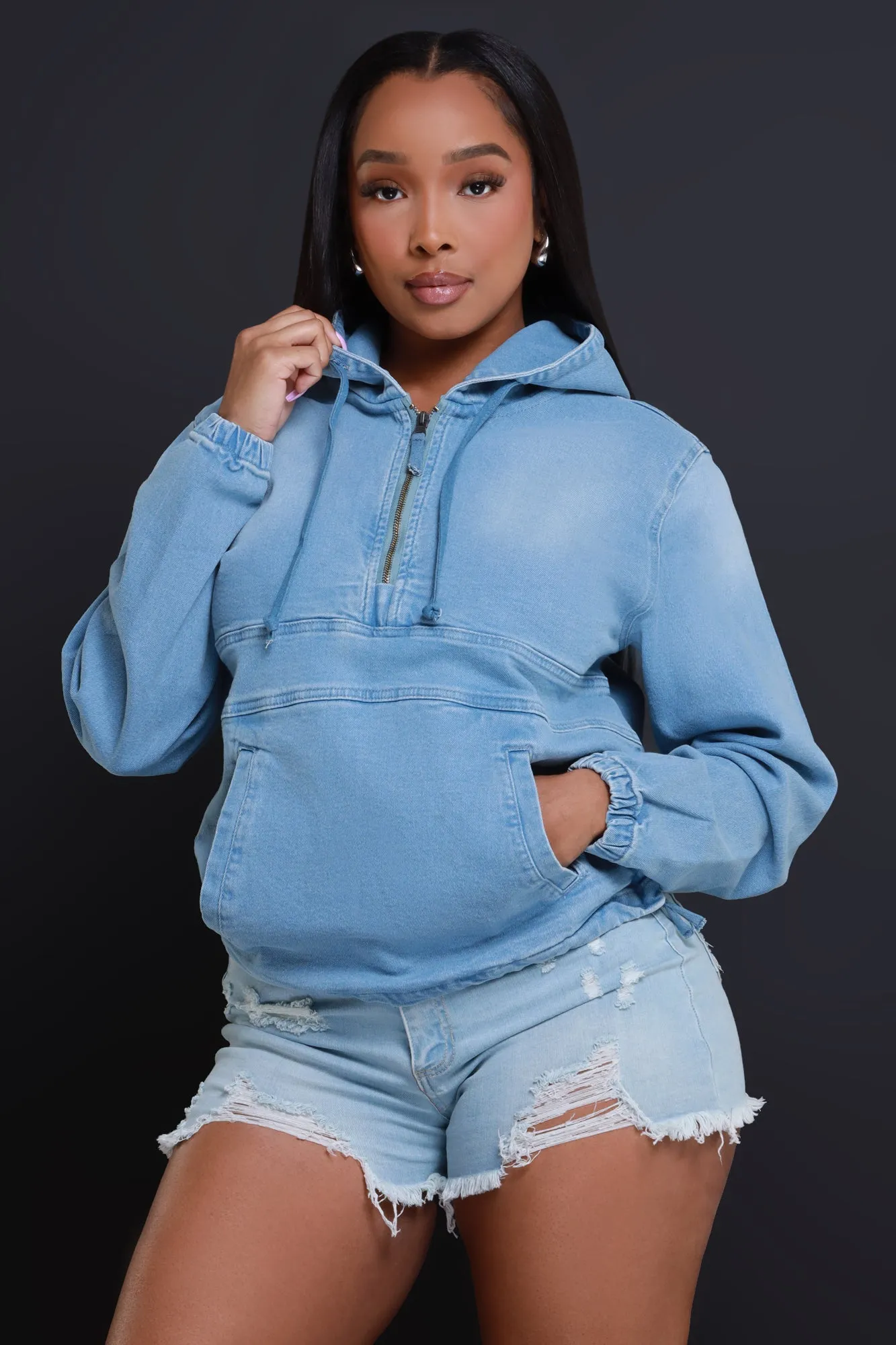 Always Gone Oversized Denim Hoodie - Light Wash
