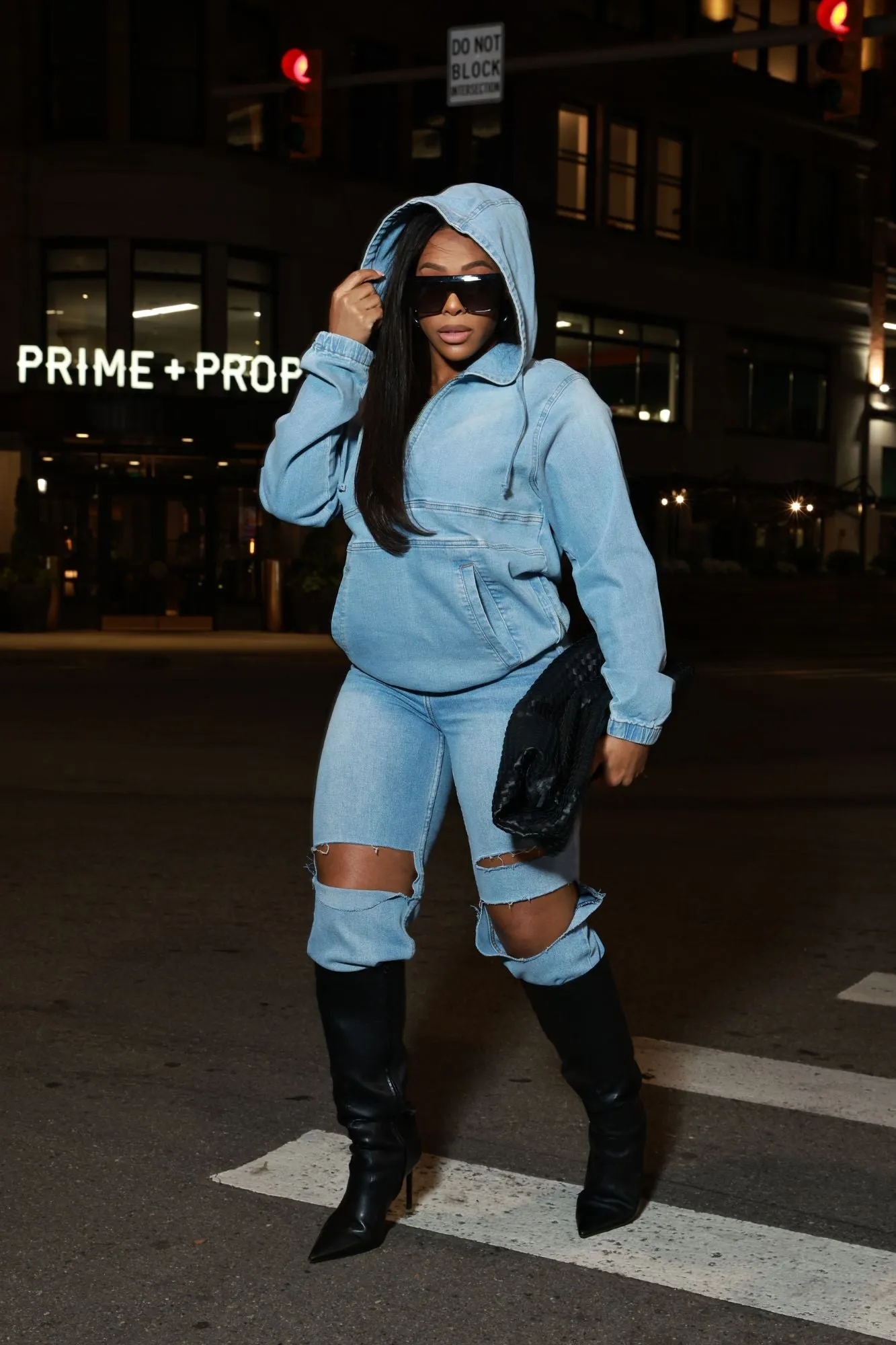 Always Gone Oversized Denim Hoodie - Light Wash