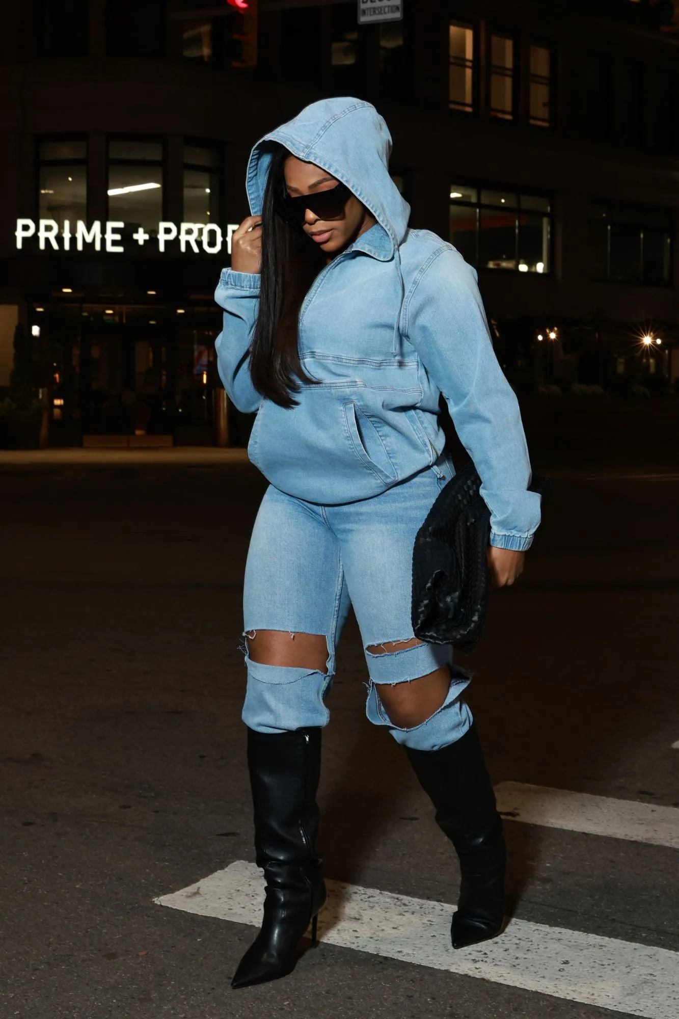 Always Gone Oversized Denim Hoodie - Light Wash