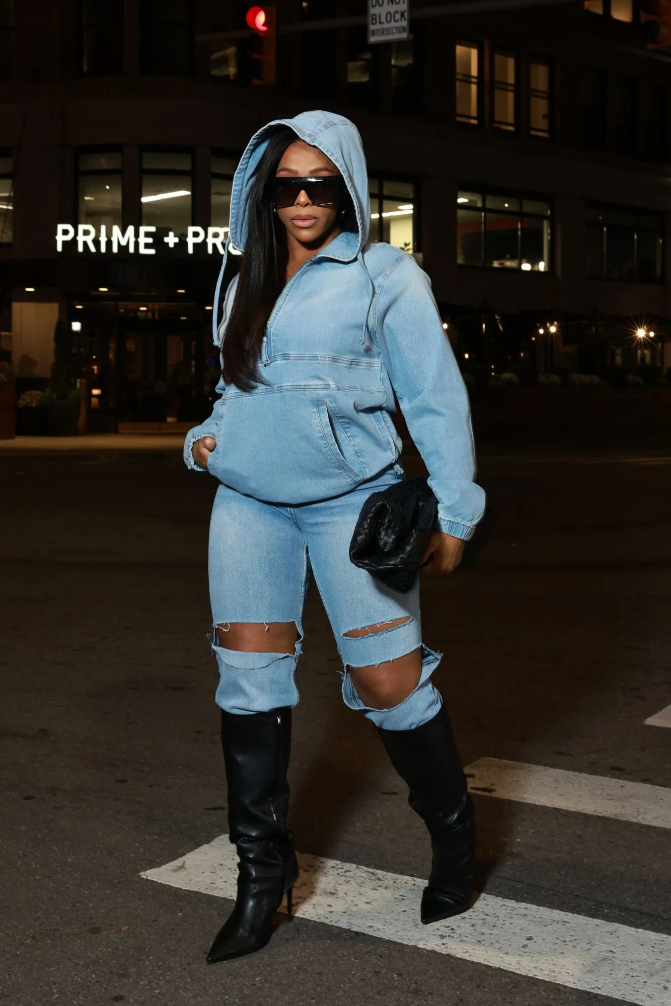 Always Gone Oversized Denim Hoodie - Light Wash