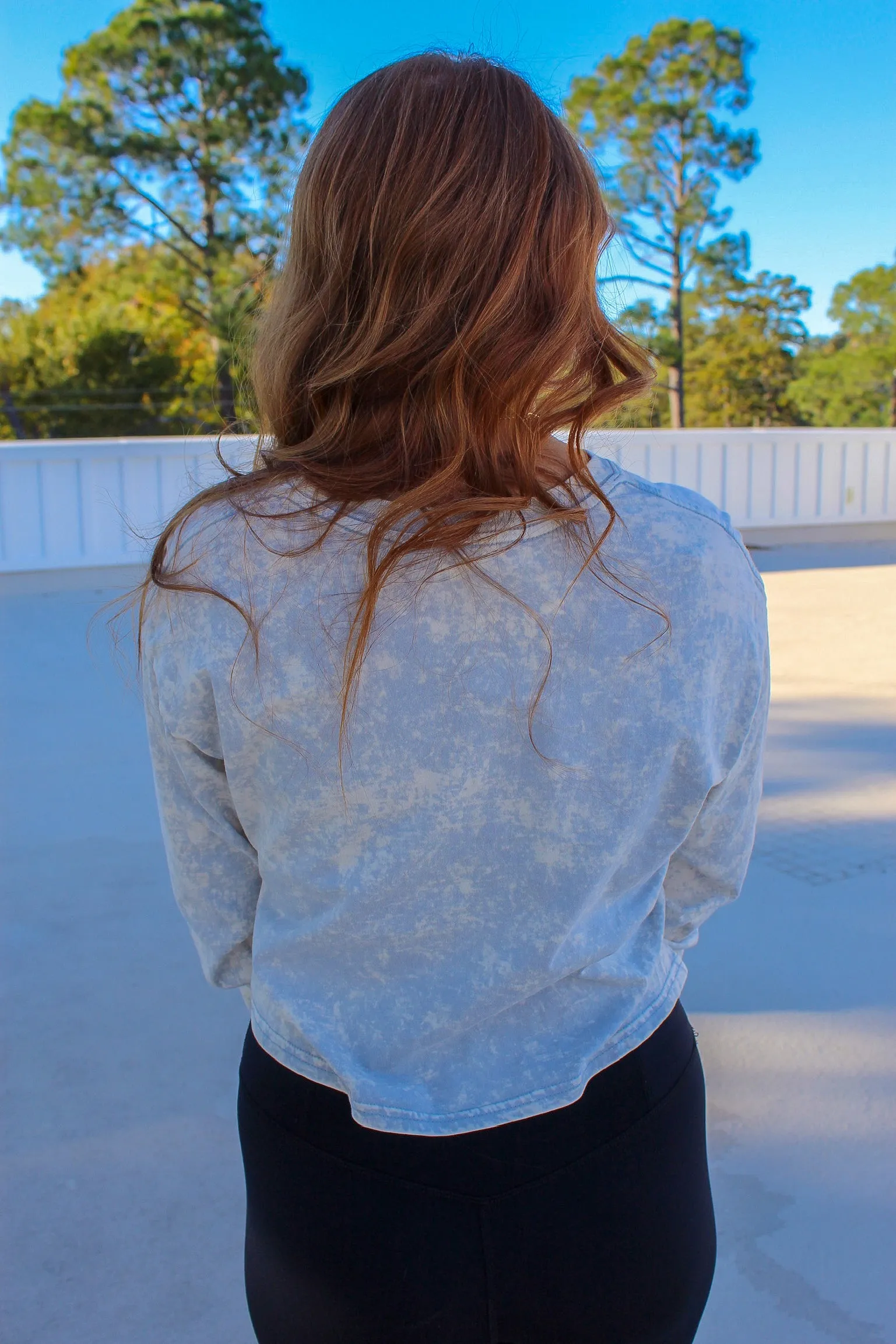 Ameila Acid Wash Crop- Smoke Blue