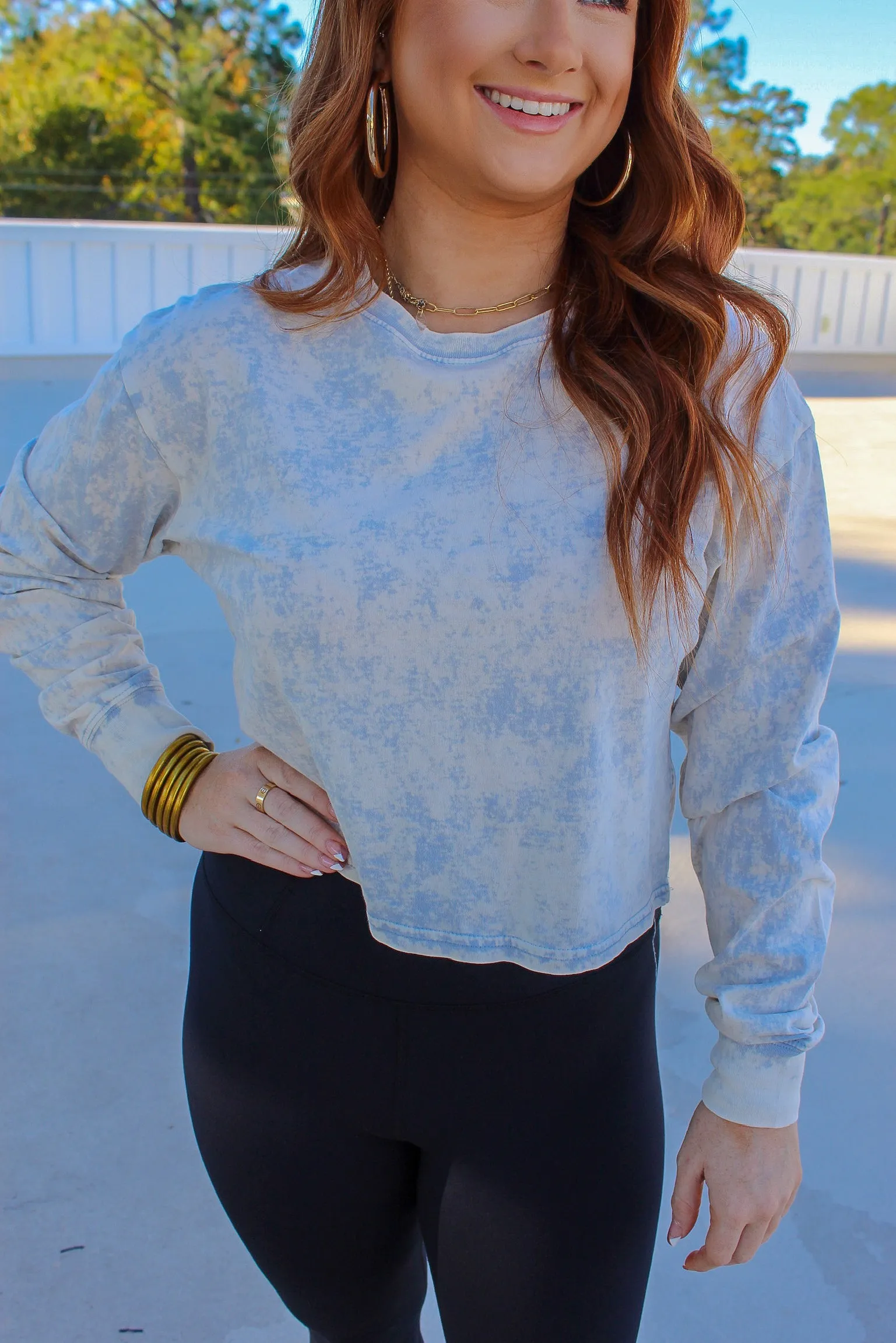 Ameila Acid Wash Crop- Smoke Blue