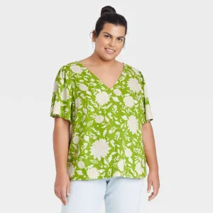 Ava & Viv Women's Plus Size Short Sleeve Blouse 83874968 Green X