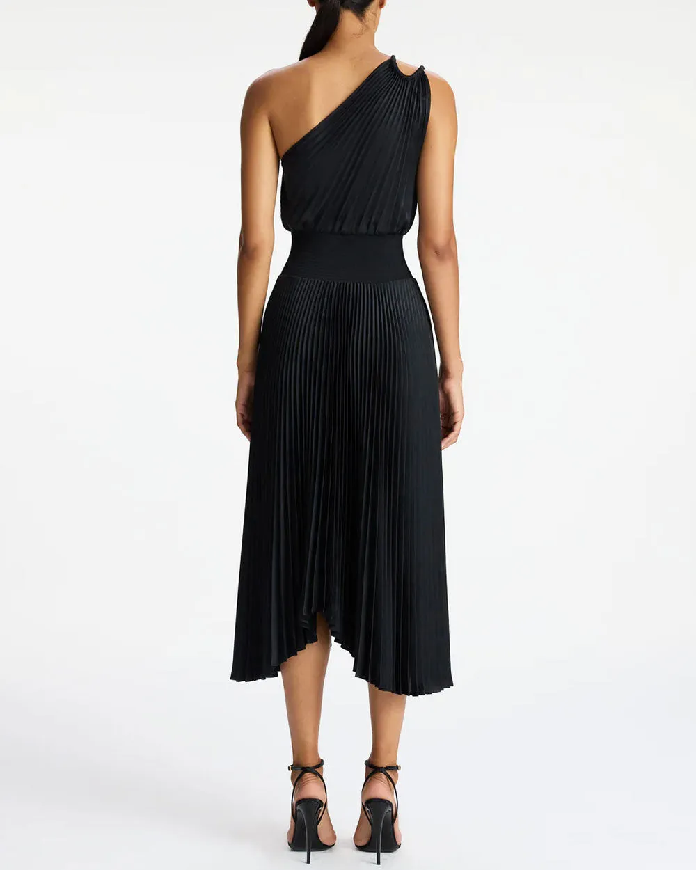 Black Ruby Satin Pleated Midi Dress