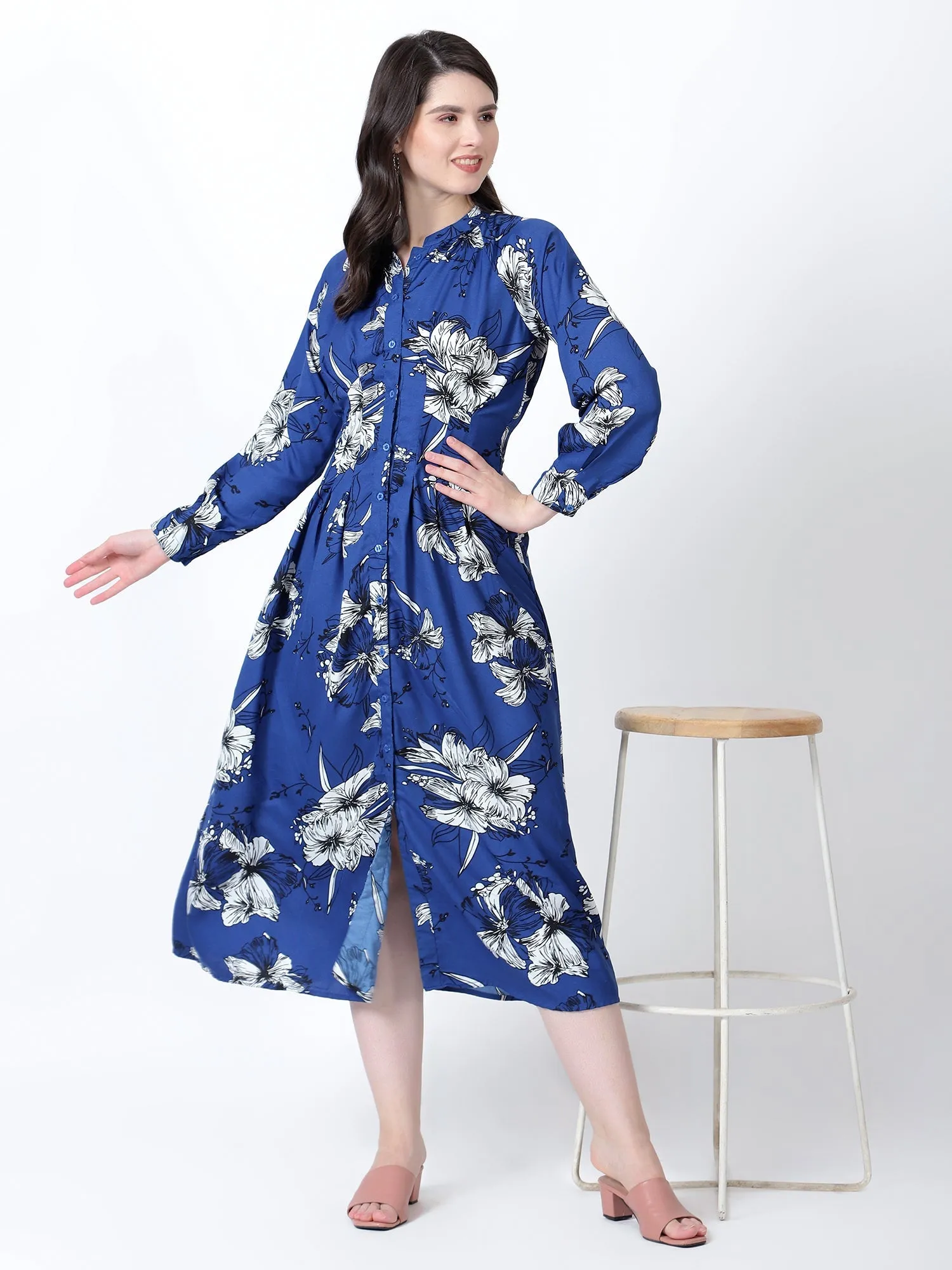 Blue Floral Bliss Maxi A-Line Dress