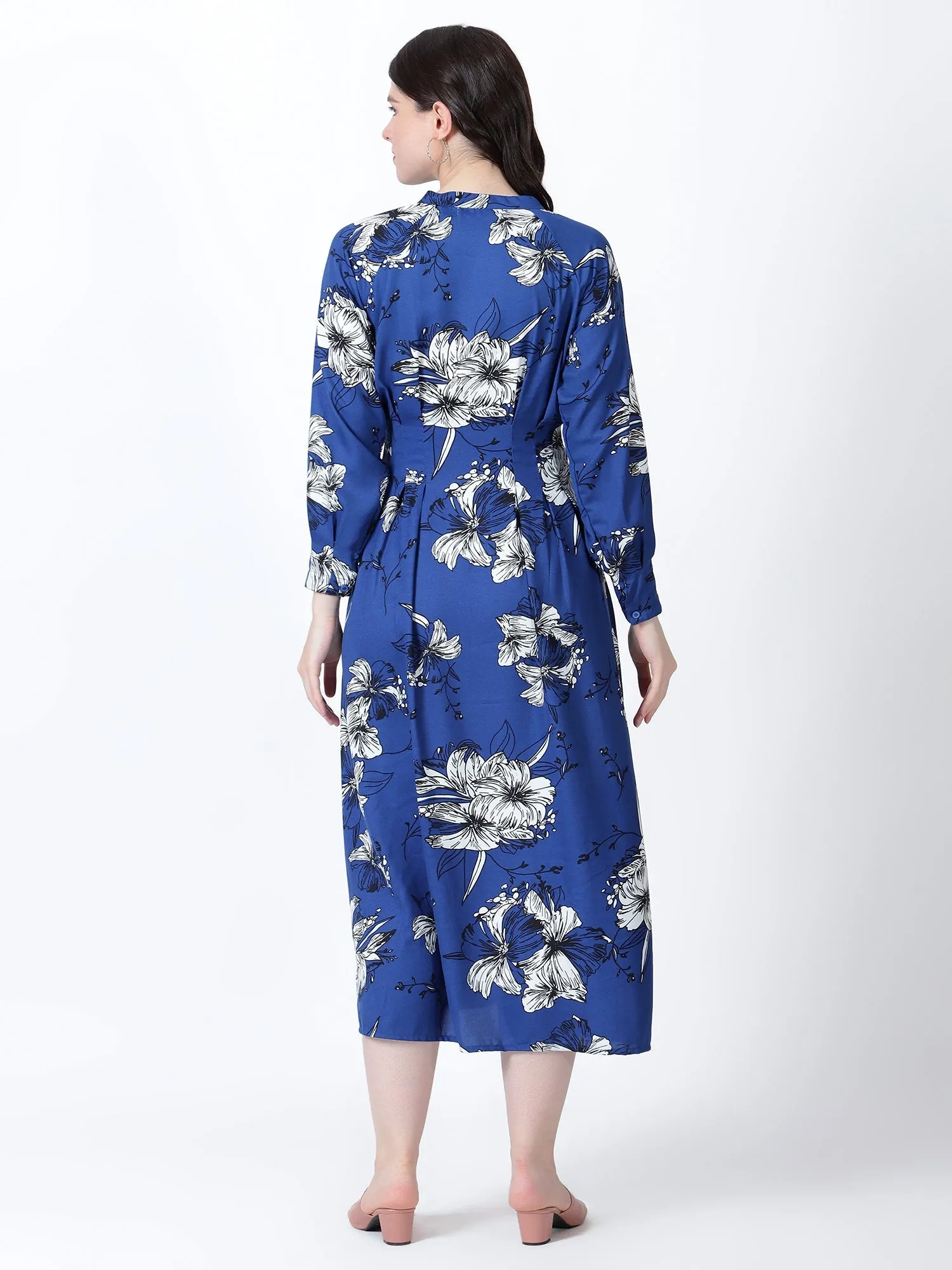 Blue Floral Bliss Maxi A-Line Dress