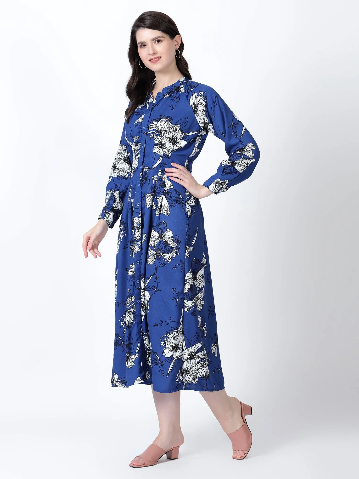 Blue Floral Bliss Maxi A-Line Dress