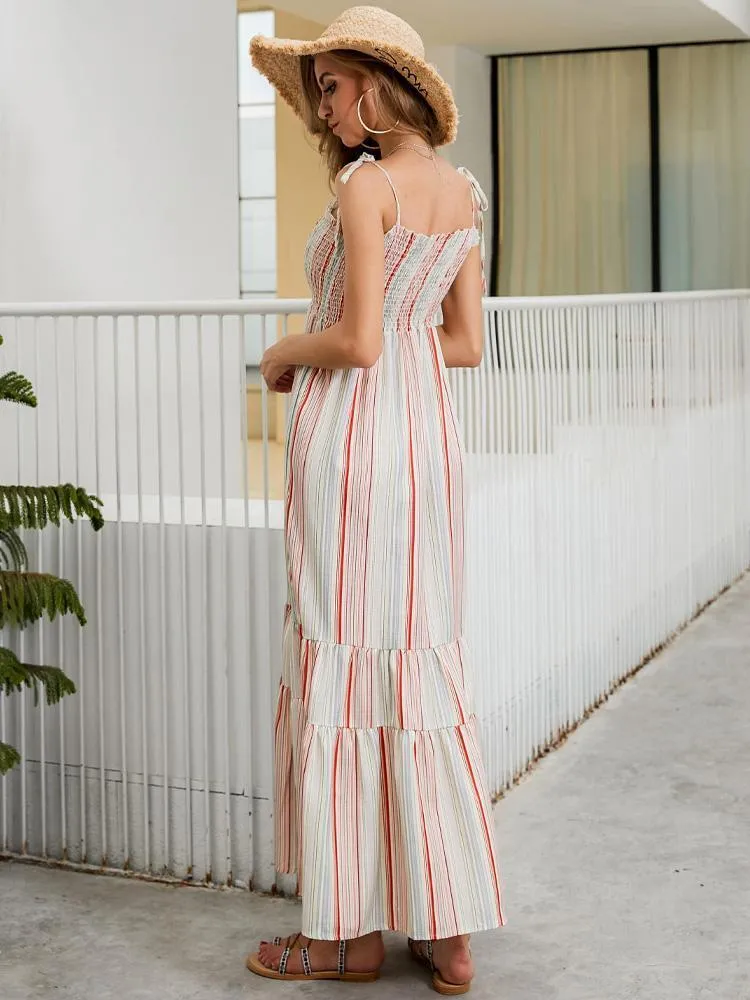 Bohemian Summer Beach Striped Long Dress