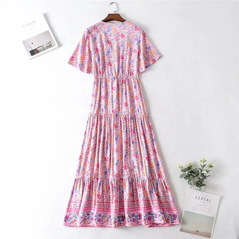 Boho Maxi Dress, Sundress, Wild Floral in Pink