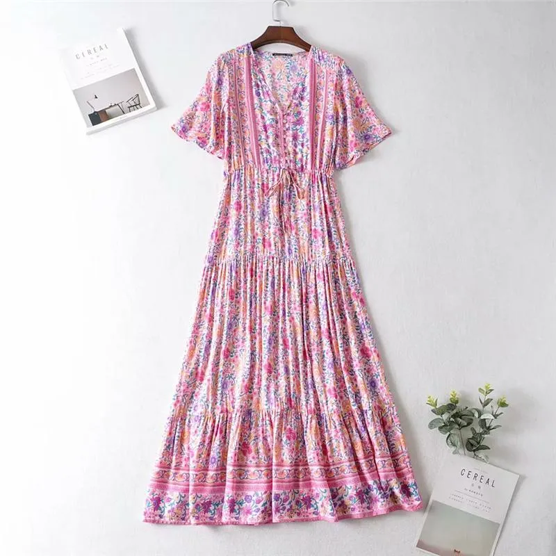 Boho Maxi Dress, Sundress, Wild Floral in Pink