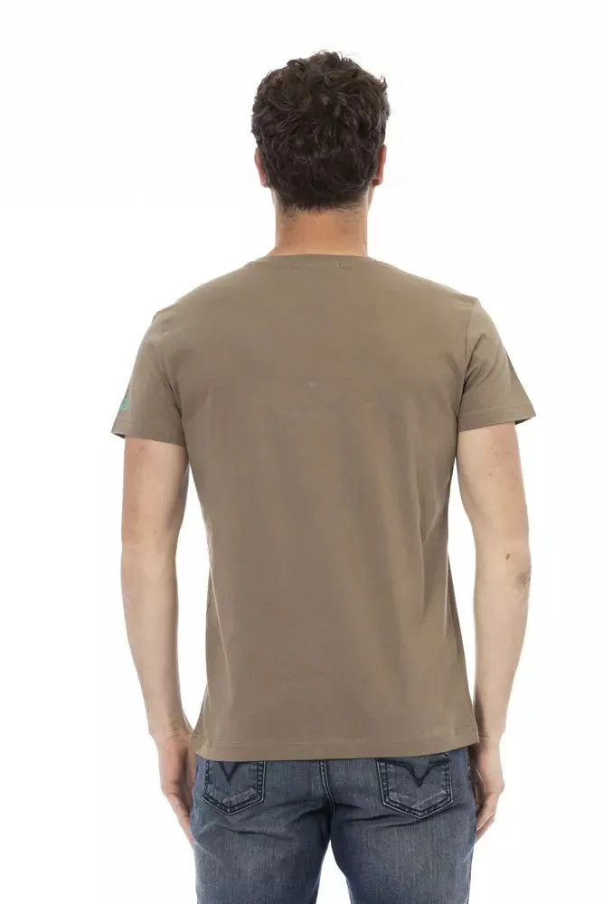 Brown Cotton Men's V-Neck T-Shirt