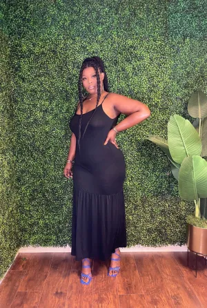 Cami Open Slit Solid Maxi Dress (Black)