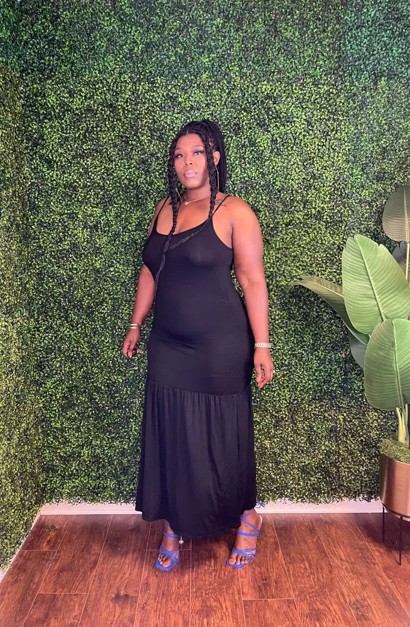 Cami Open Slit Solid Maxi Dress (Black)