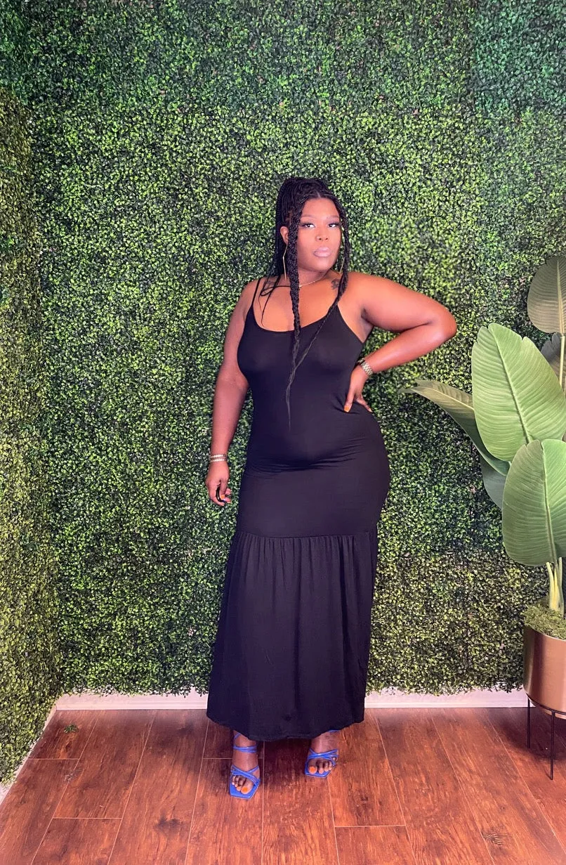 Cami Open Slit Solid Maxi Dress (Black)