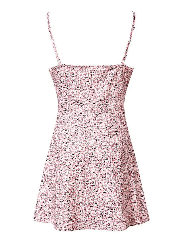 Casual Dress Sundress Floral Dress Mini Dress Dark Yellow Light Pink White Sleeveless Floral Lace up Spring Summer Spaghetti Strap Hot Vacation Weekend Slim  S M L XL XXL 3XL 4XL 5XL for Women