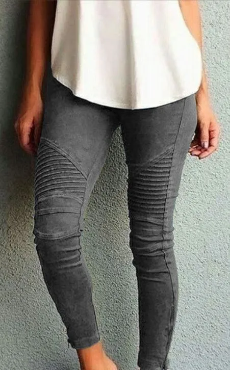 Casual Skinny Pleated Jeans