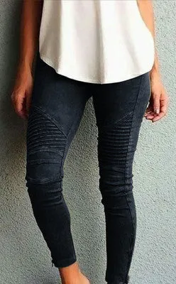 Casual Skinny Pleated Jeans