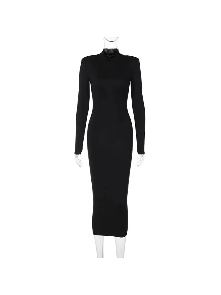 CNYISHE Women Turtleneck Black Sexy Bodycon Maxi Dress 2022 Winter Casual Streetwear Costume Casual Going Out Dresses Women Robe