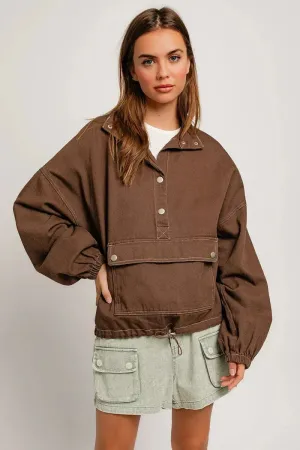 Cotton Front Pocket Denim Oversized Pullover Jacket