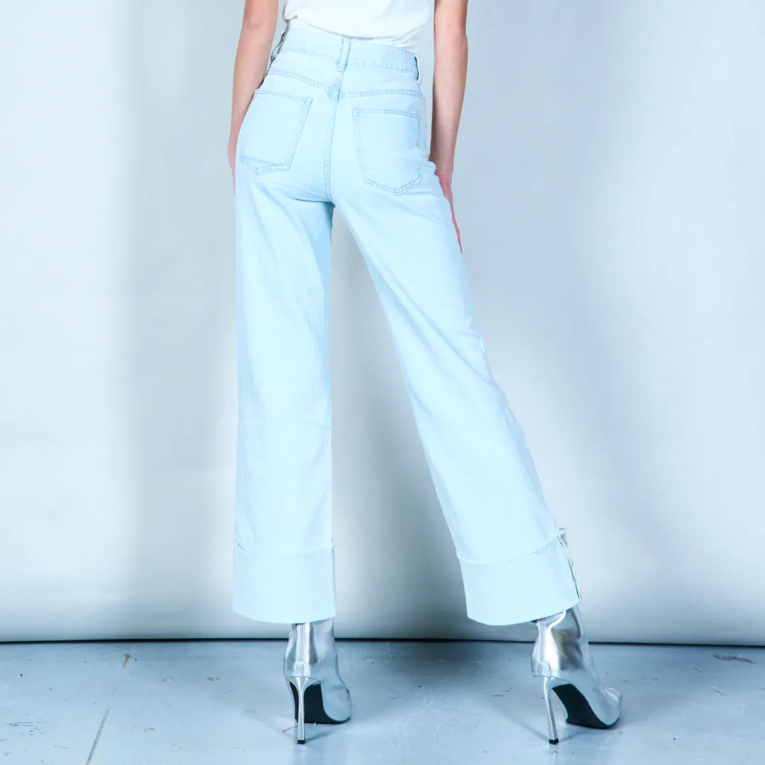 Cropped denim pants with frayed hem wholesale