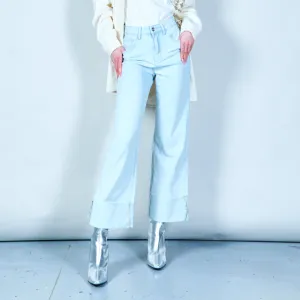 Cropped denim pants with frayed hem wholesale