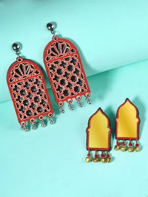Darpan Mirror Hand-painted   Aaina Bead Ghungroo Earrings (Set of 2)