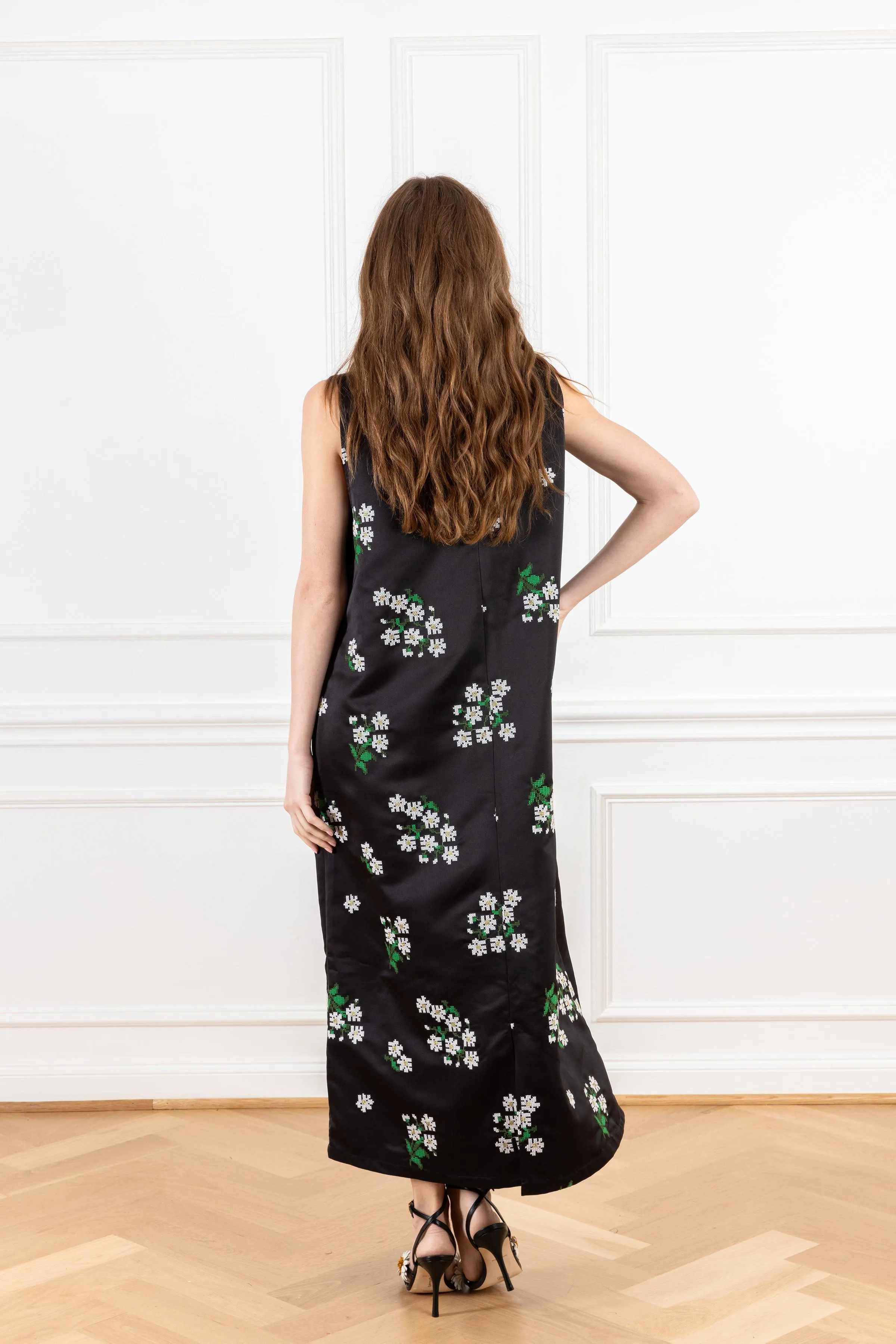 Digital Floral Embroidered Maxi A-Line Dress