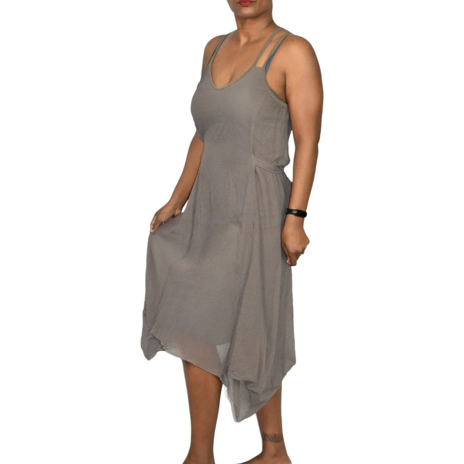 Entrata Asymmetric Dress Brown Taupe Handkerchief Hem Tank Lagenlook Airy Size Medium