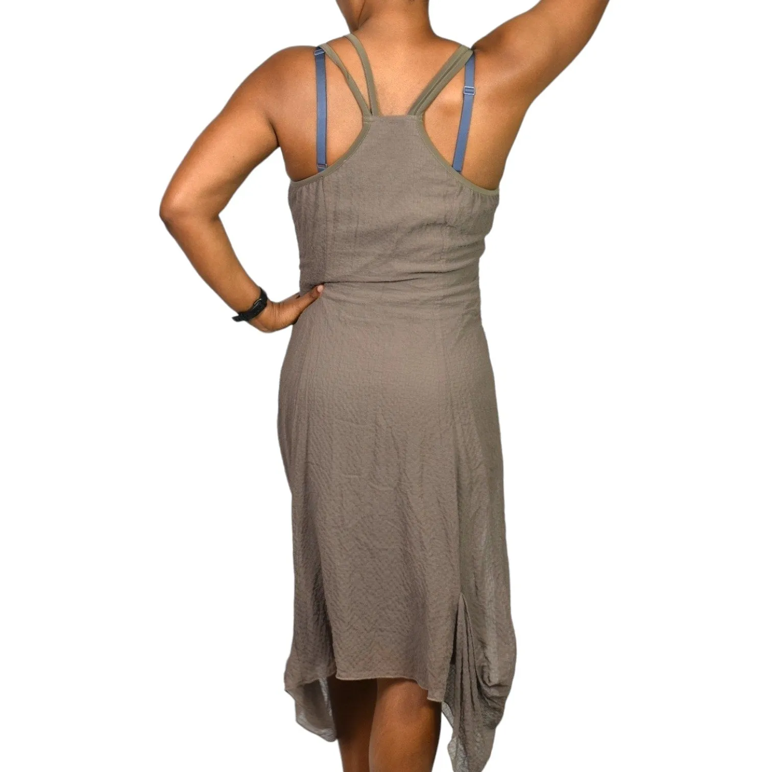 Entrata Asymmetric Dress Brown Taupe Handkerchief Hem Tank Lagenlook Airy Size Medium