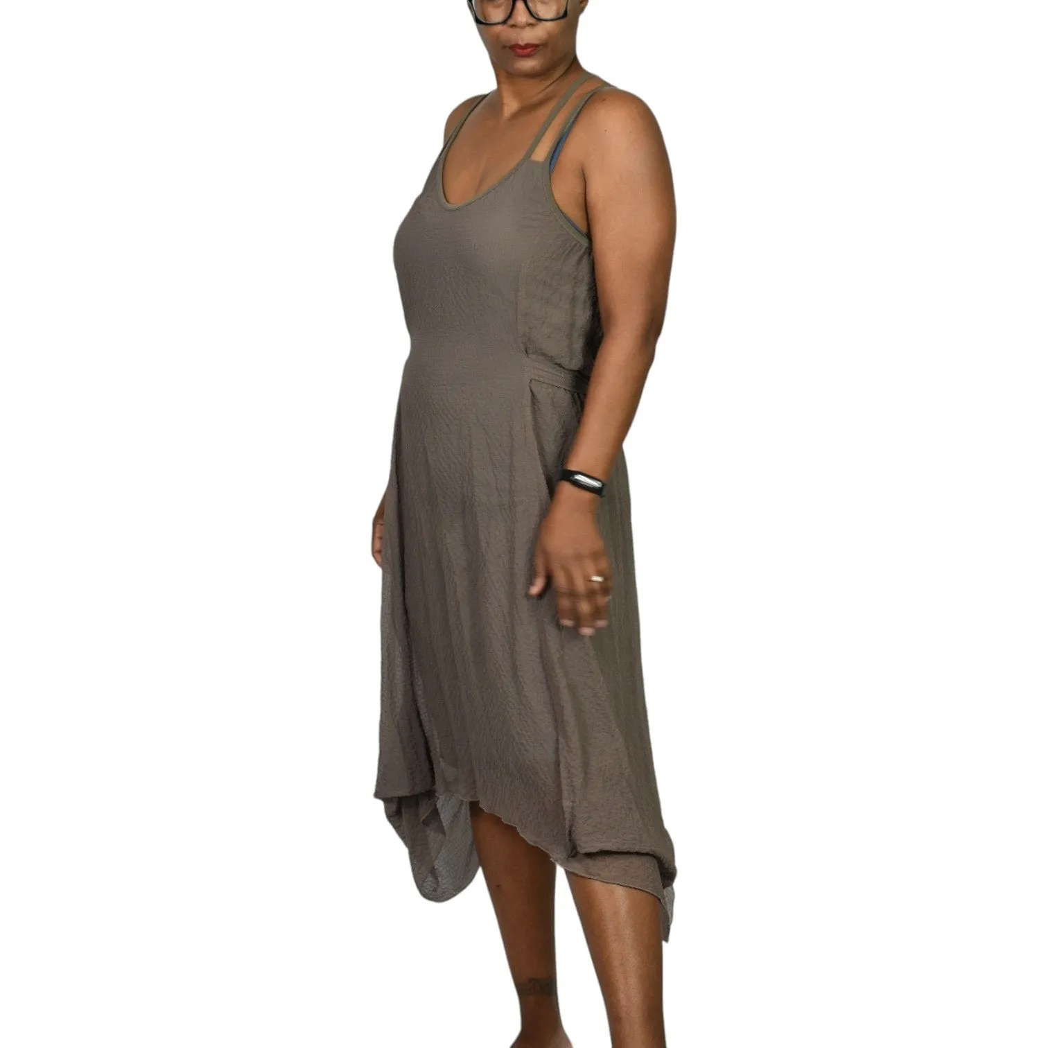 Entrata Asymmetric Dress Brown Taupe Handkerchief Hem Tank Lagenlook Airy Size Medium