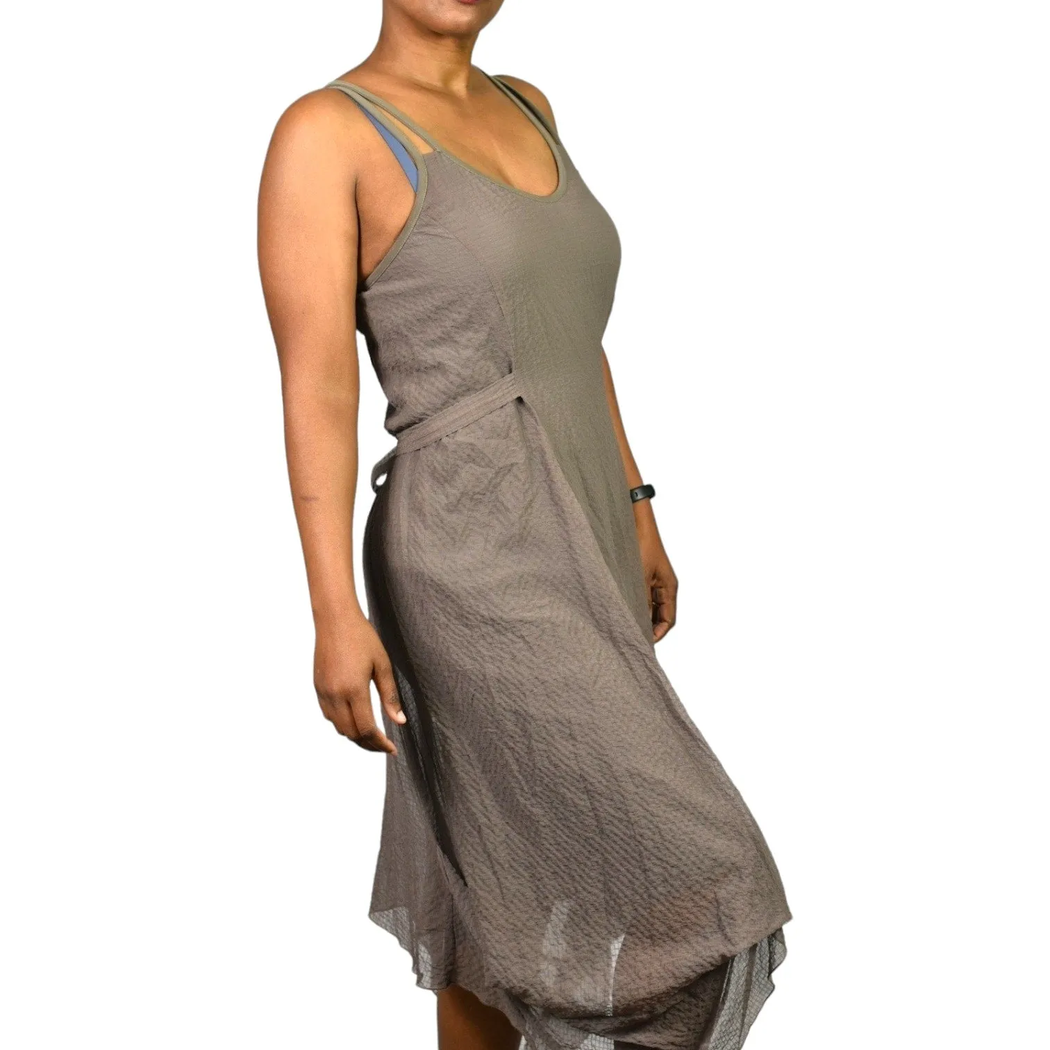 Entrata Asymmetric Dress Brown Taupe Handkerchief Hem Tank Lagenlook Airy Size Medium